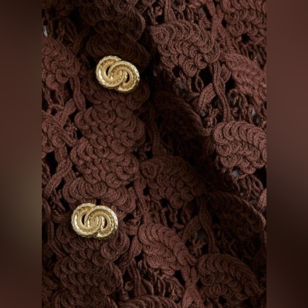 H&M DARK BROWN CROCHET-LOOK DRESS SIZE S - Picture 9 of 12